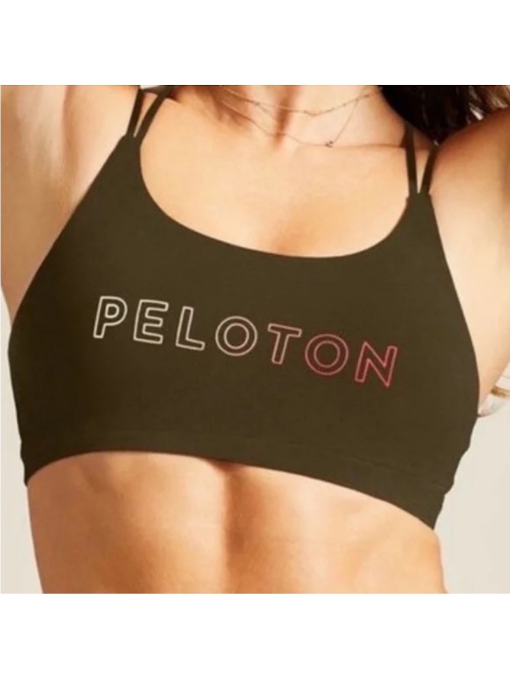 Peloton Olive Green Double-Strap Logo Sports Bra